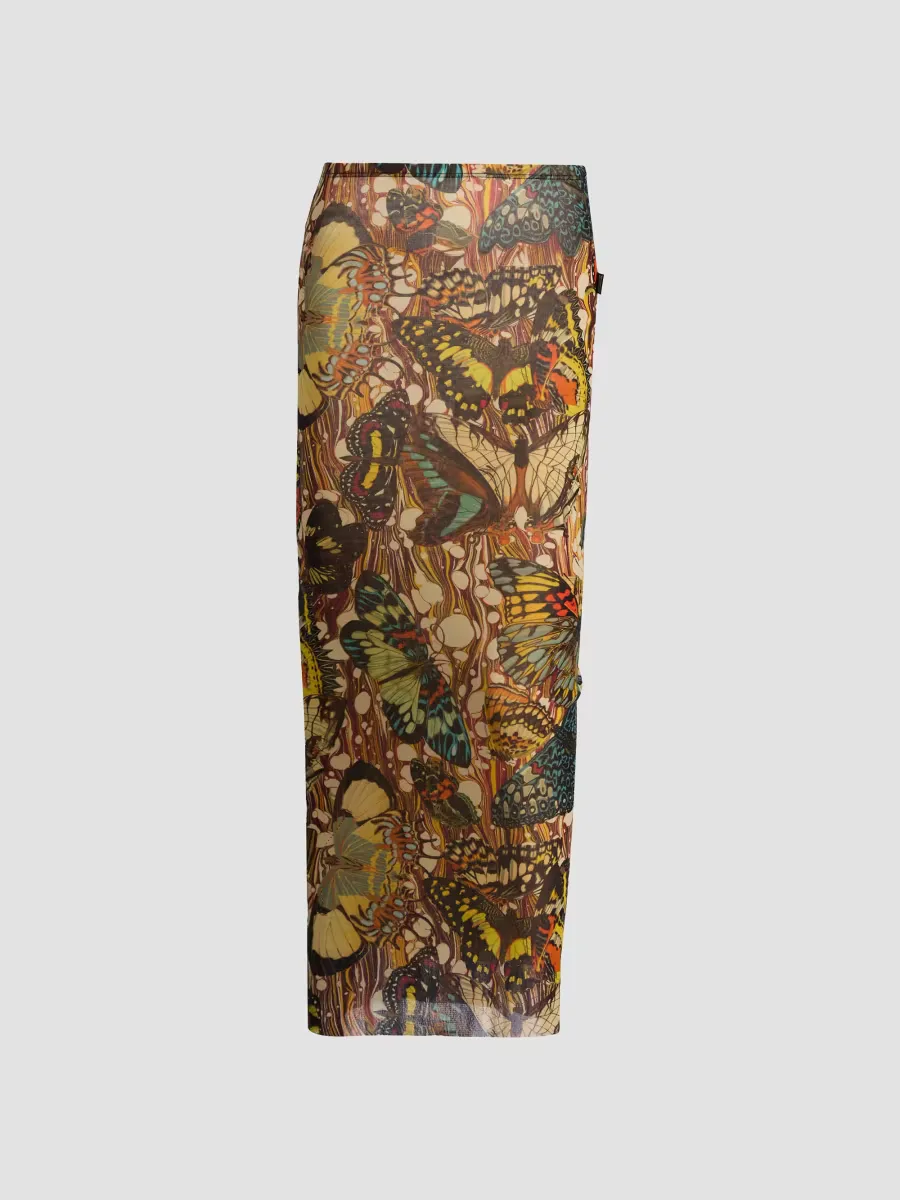 Butterfly Printed Mesh Midi-Skirt by Jean Paul Gaultier