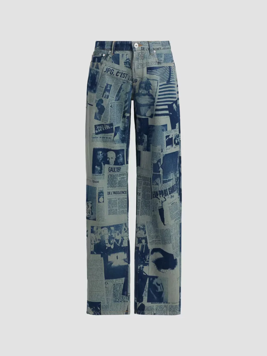 Newspaper Print Straight-Leg Jeans by Jean Paul Gaultier