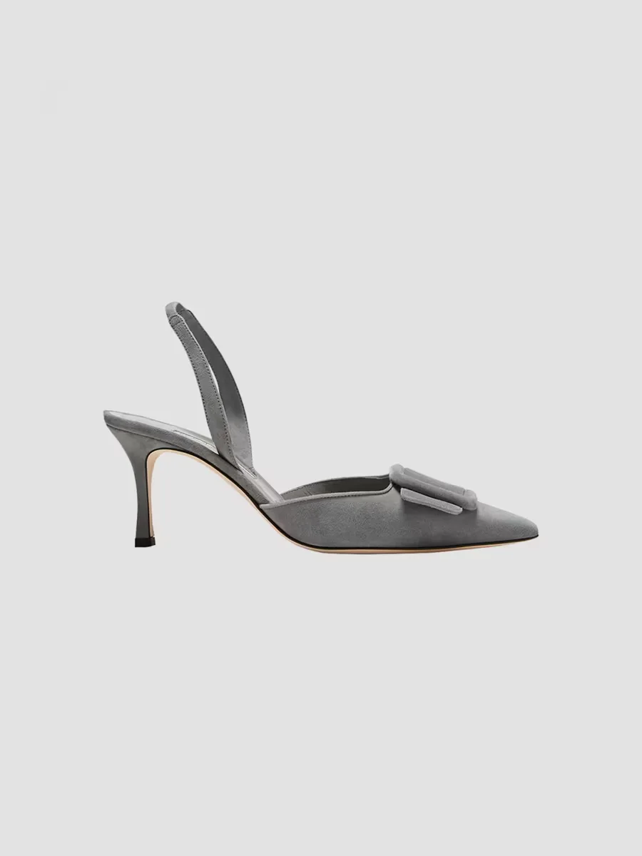 Maysli 70MM Suede Buckle Slingback Pumps by Manolo Blahnik