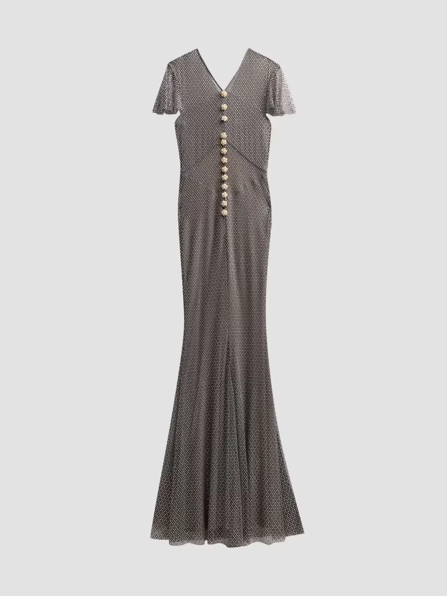 Rhinestone Fishnet Mesh Mermaid Maxi Dress by Self Portrait