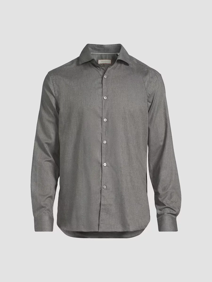 Solid Herringbone Woven Cotton Shirt by Canali