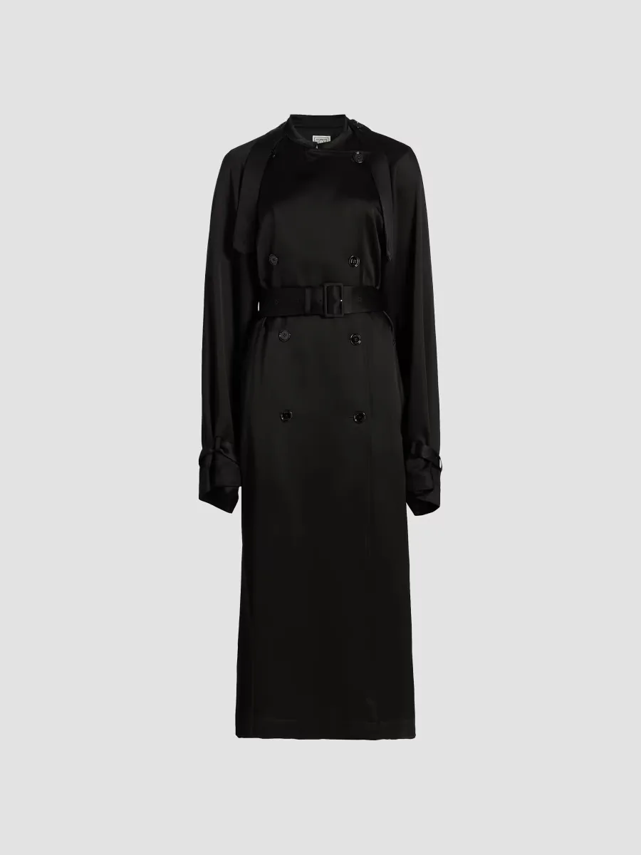 Draped Satin Double-Breasted Trench Coat by Totême