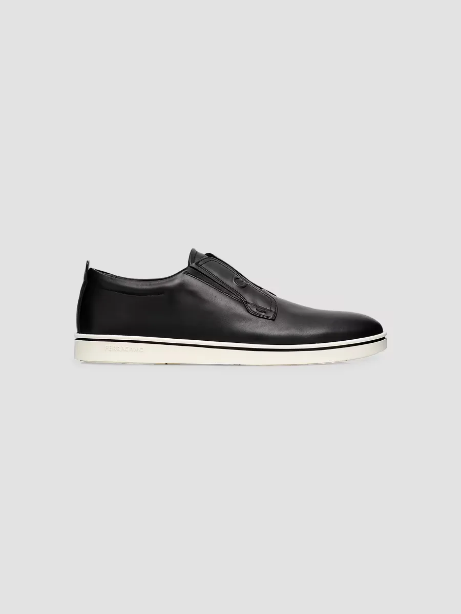 Alfie Leather Gancini-Stamp Low-Top Sneakers by Ferragamo