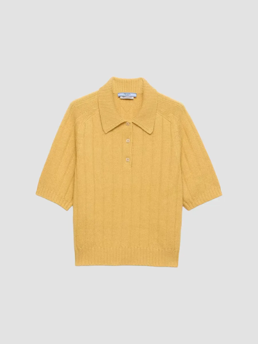 Cashmere Short-Sleeve Polo Sweater by Prada