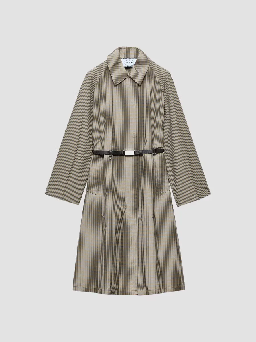 Checked Technical Fabric Trench Coat by Prada