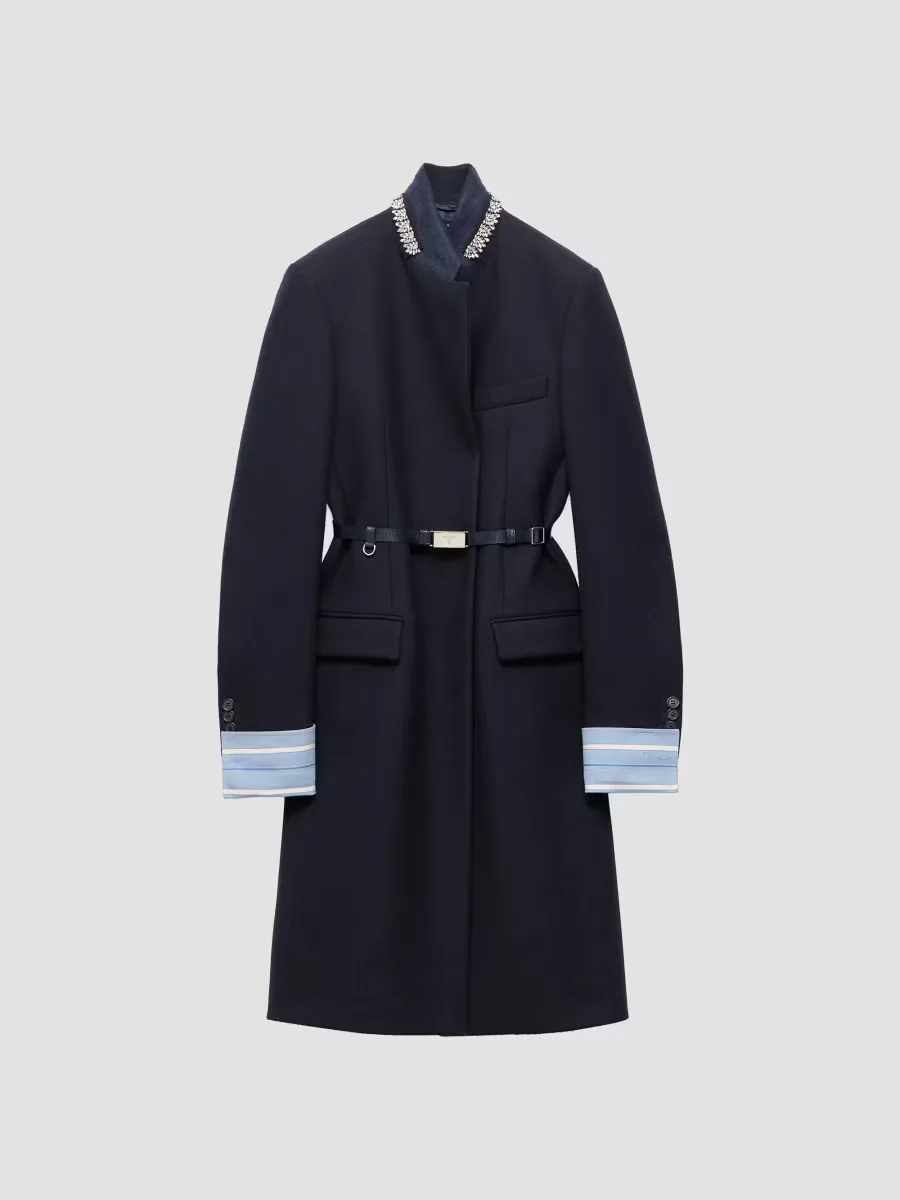 Single-Breasted Embroidered Double Wool Coat by Prada