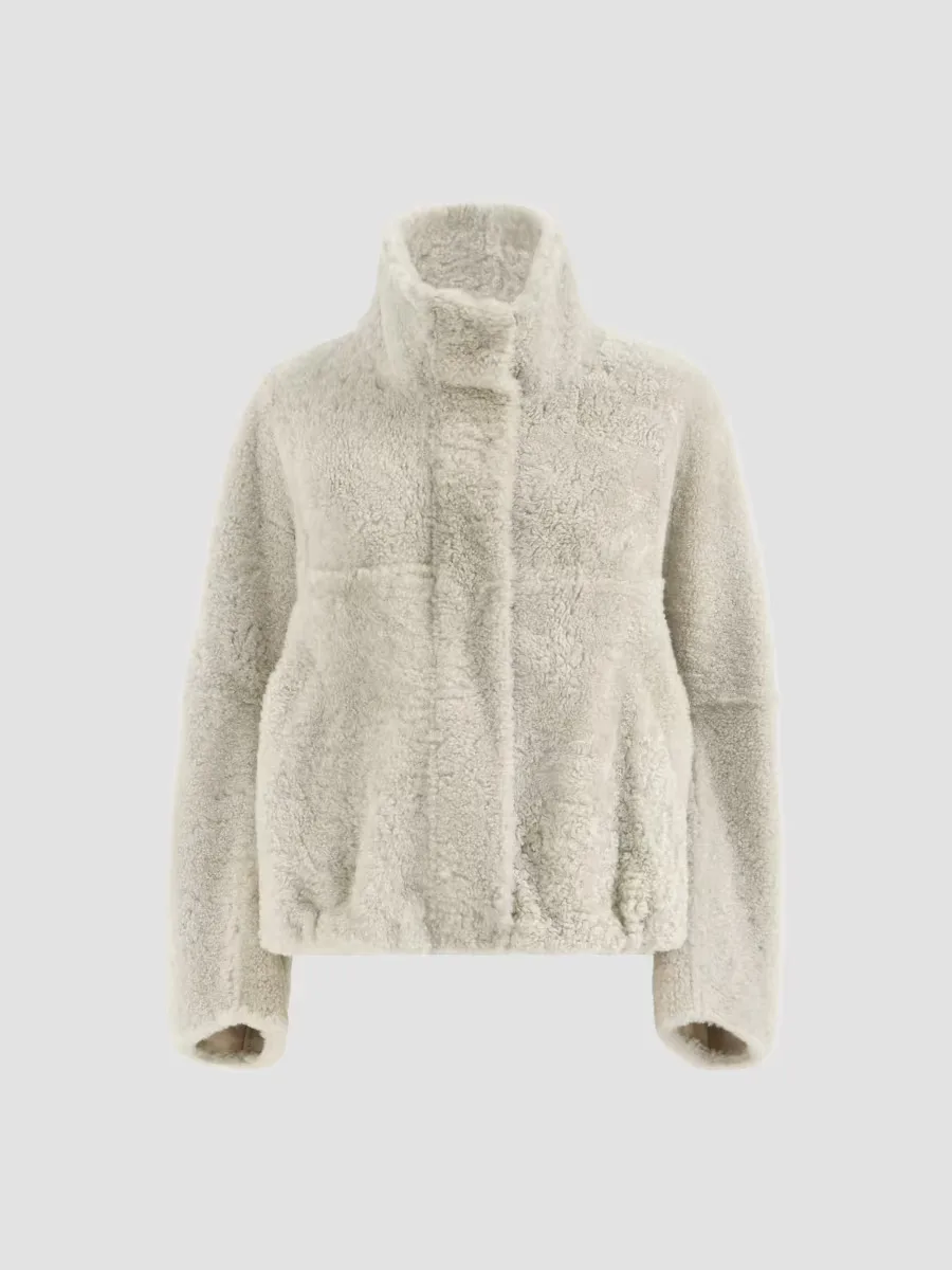 Fuzzy Shearling Outerwear Coat with Monili by Brunello Cucinelli