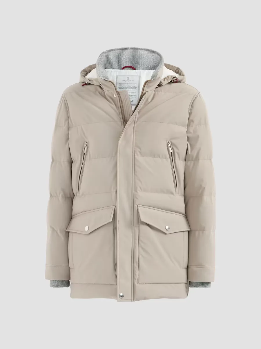 Stretch Bonded Nylon Down Parka with Detachable Hood