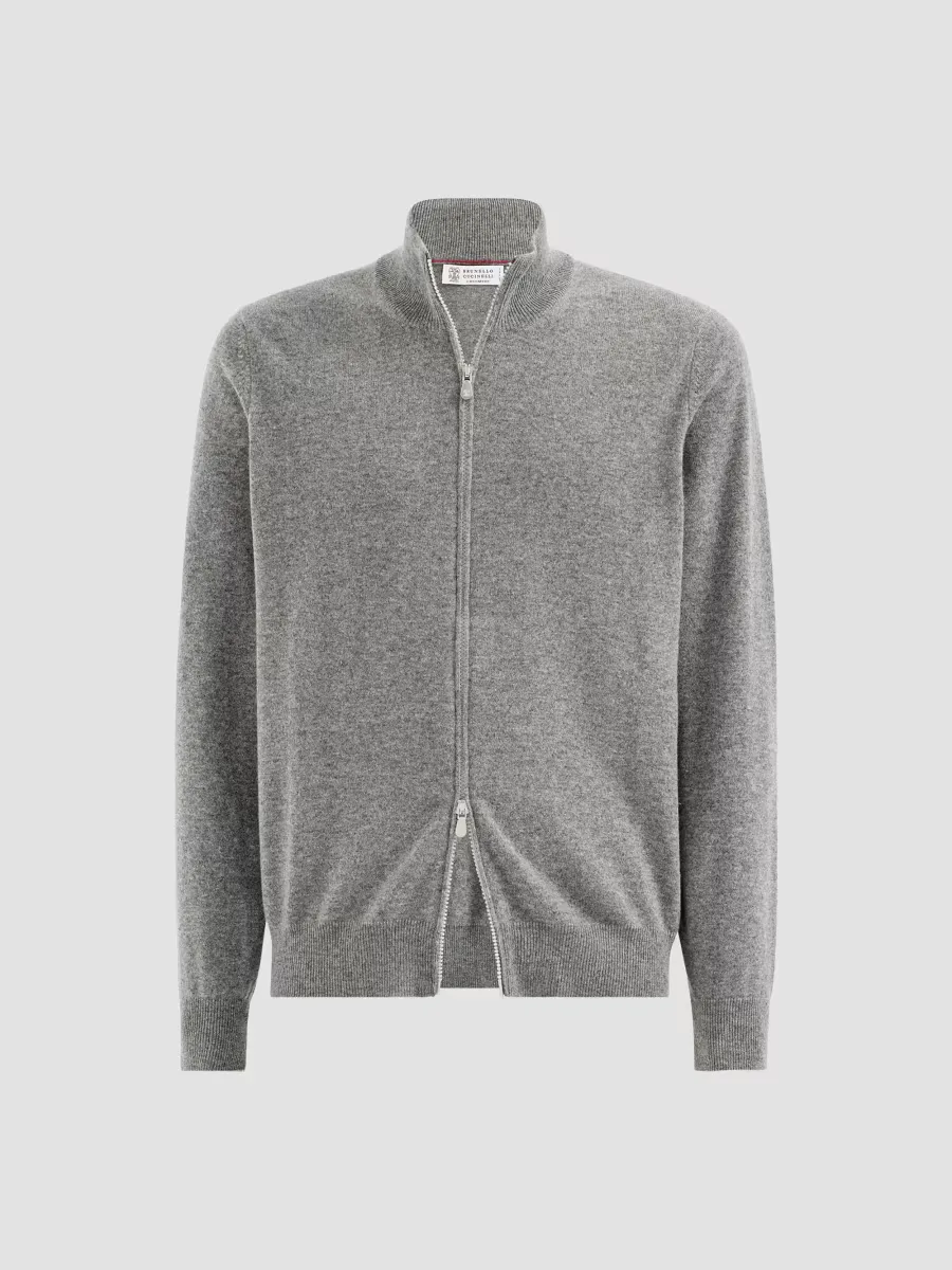 Cashmere High-Neck Cardigan with Zipper by Brunello Cucinelli