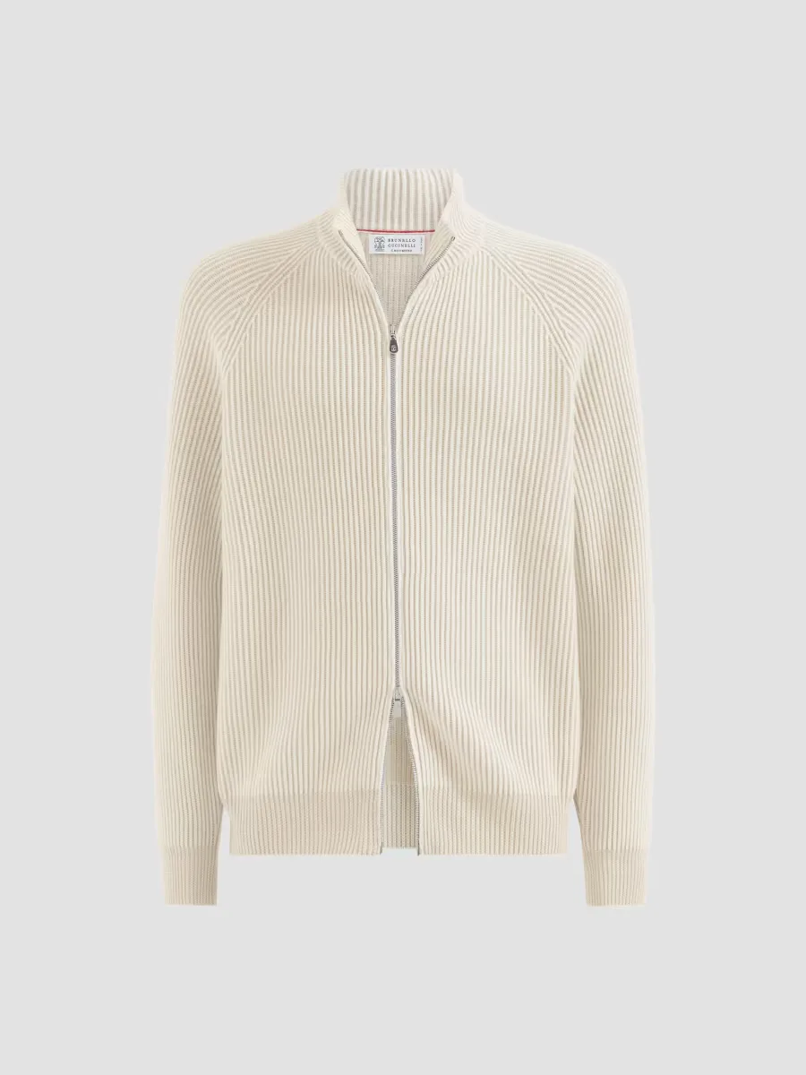 Cashmere Vanis English Rib High-Neck Cardigan with Zipper by Brunello Cucinelli