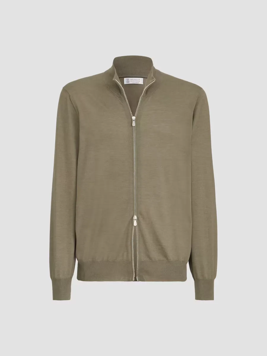 Cashmere and Silk Lightweight Cardigan with Zipper by Brunello Cucinelli