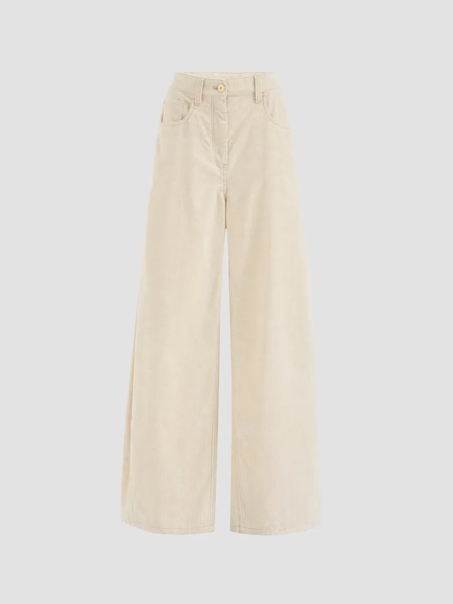 Garment-Dyed Wide Jeans in Cotton and Linen Corduroy by Brunello Cucinelli