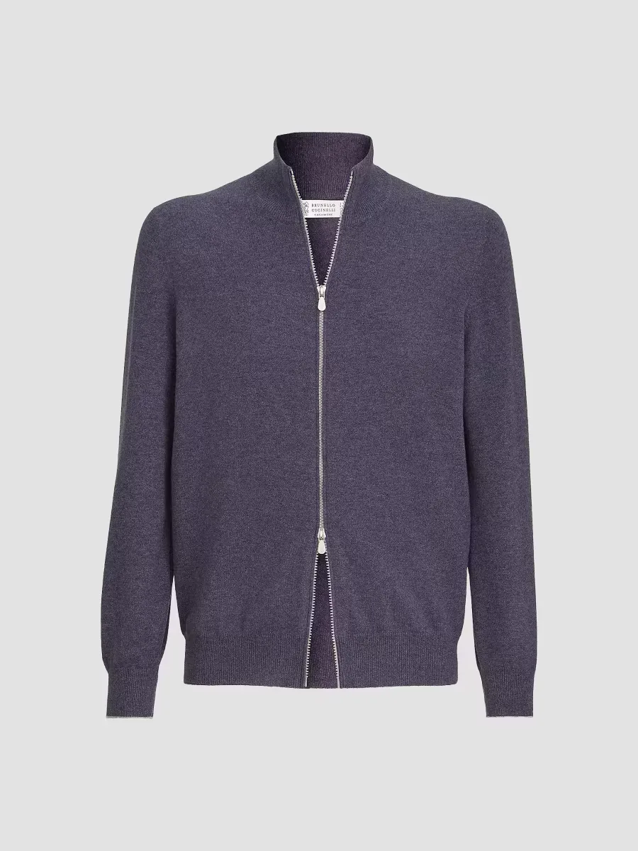 Cashmere High-Neck Cardigan with Zipper