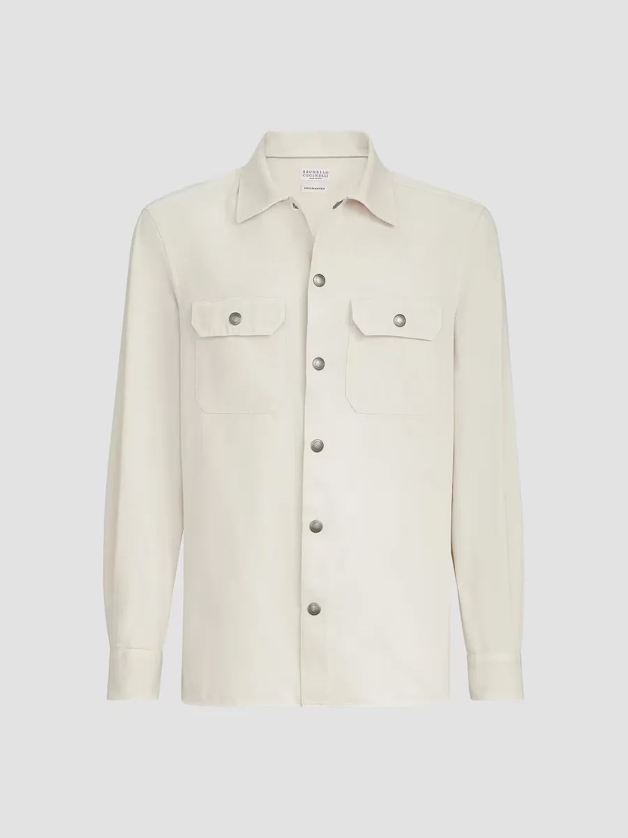 Garment-Dyed Overshirt in Cotton Gabardine by Brunello Cucinelli