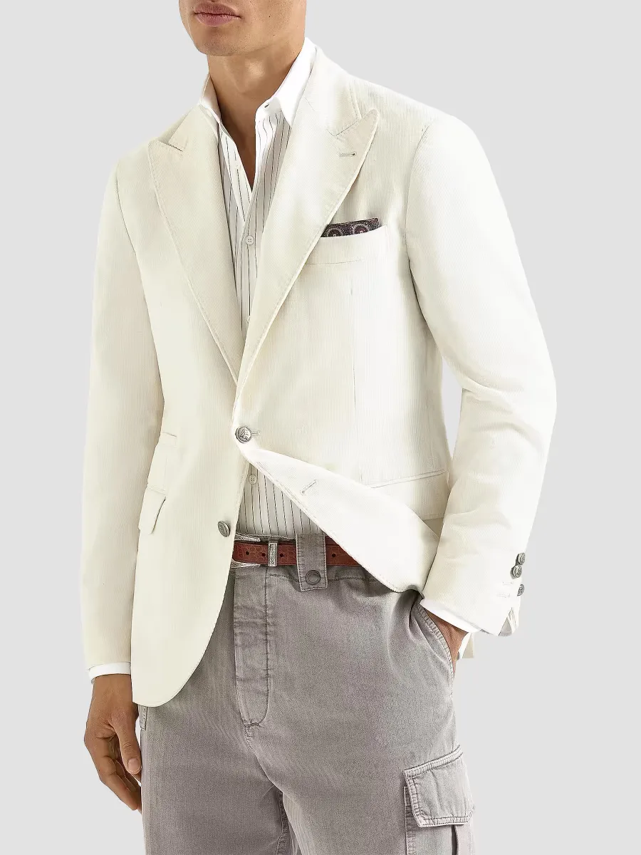 Sea Island Cotton Narrow Wale Corduroy Deconstructed Blazer by Brunello Cucinelli