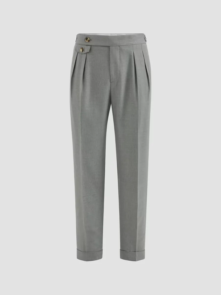 Virgin Wool and Silk Lightweight Hopsack Trousers by Brunello Cucinelli
