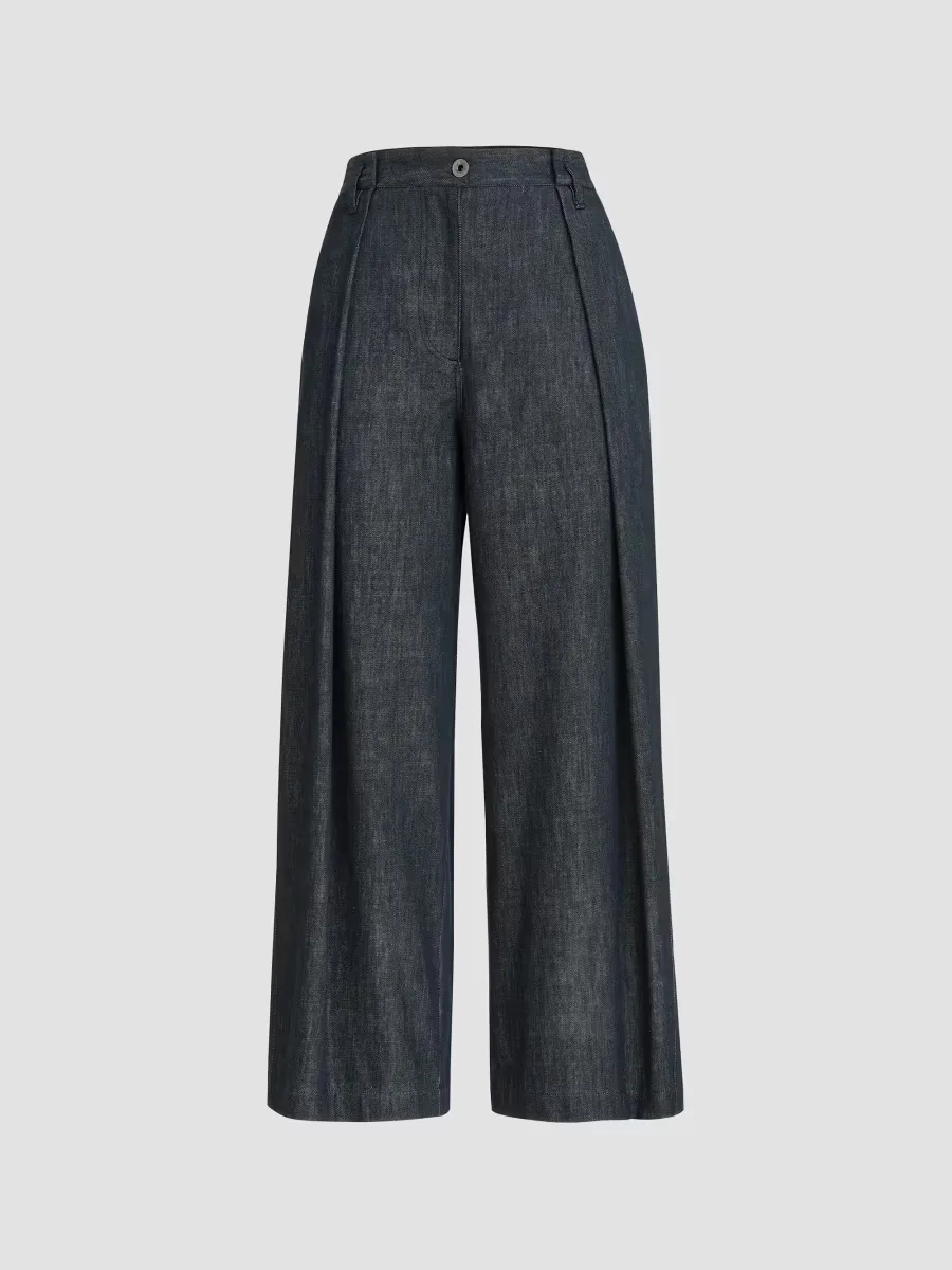 Denim-Effect Twill Pleated A-Line Trousers by Brunello Cucinelli
