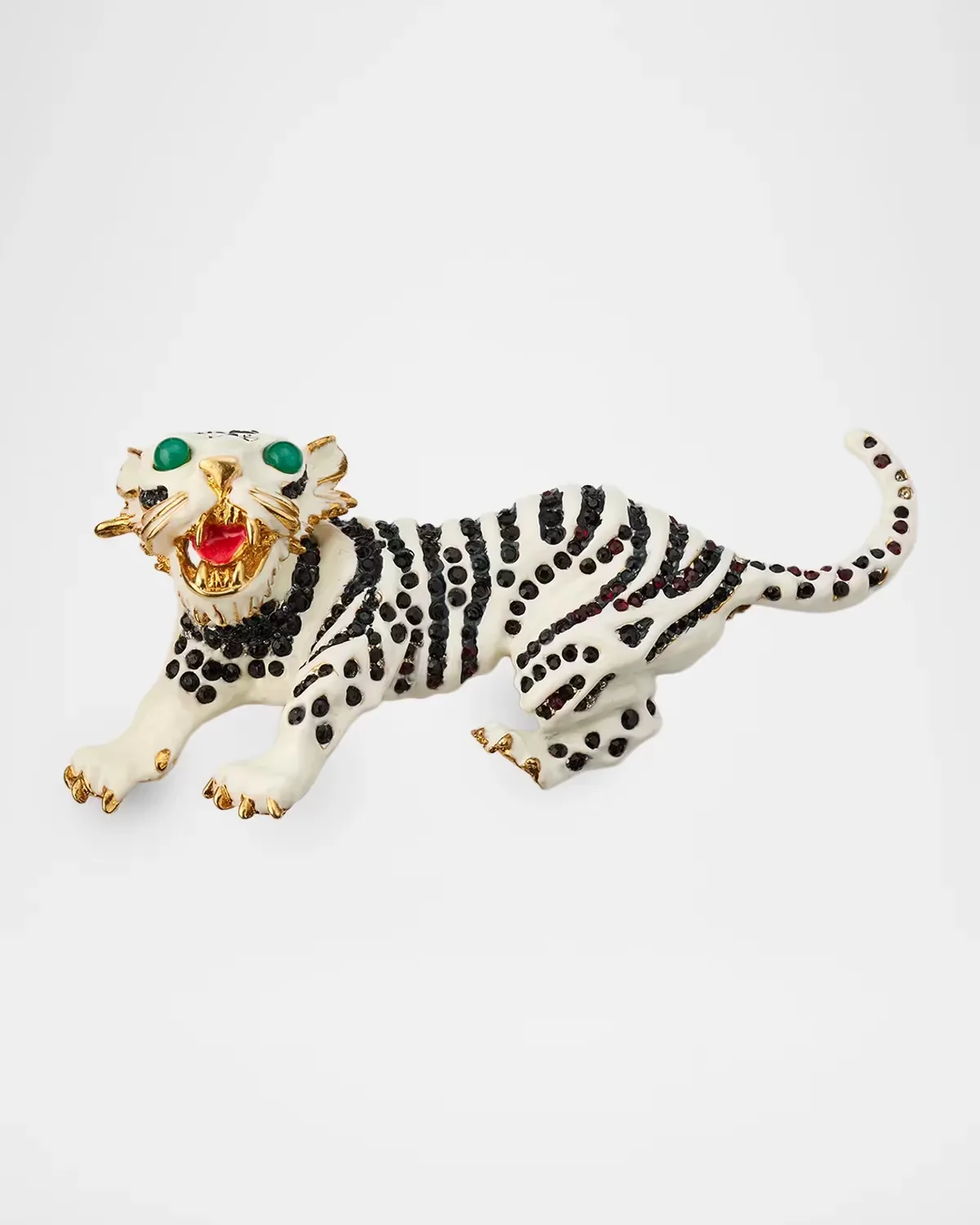 Chrysoprase Eyes Crystal Striped Tiger Brooch by Kenneth Jay Lane