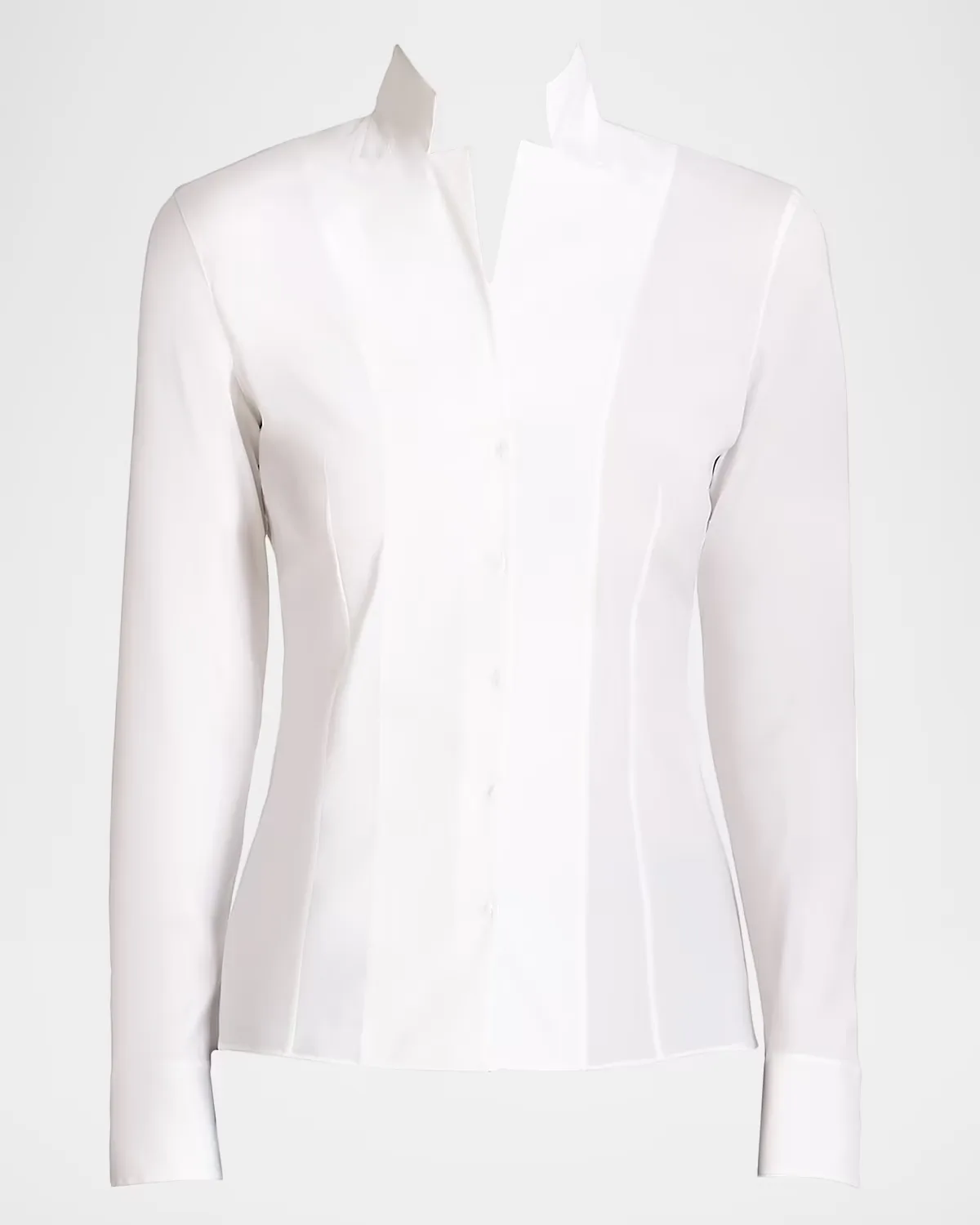 Long-Sleeve Notched-Collar Poplin Blouse by Akris
