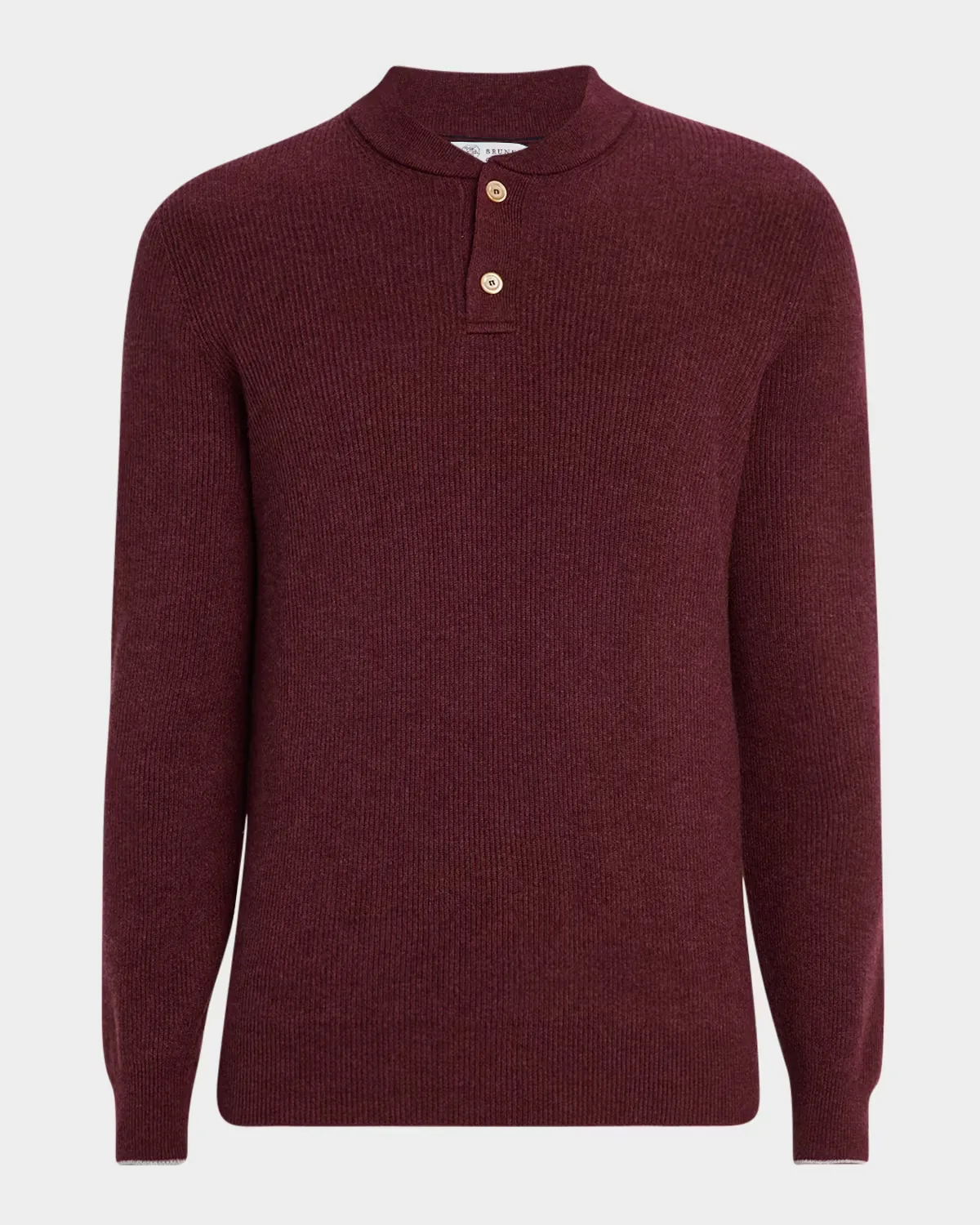Ribbed Cashmere Henley Sweater by Brunello Cucinelli