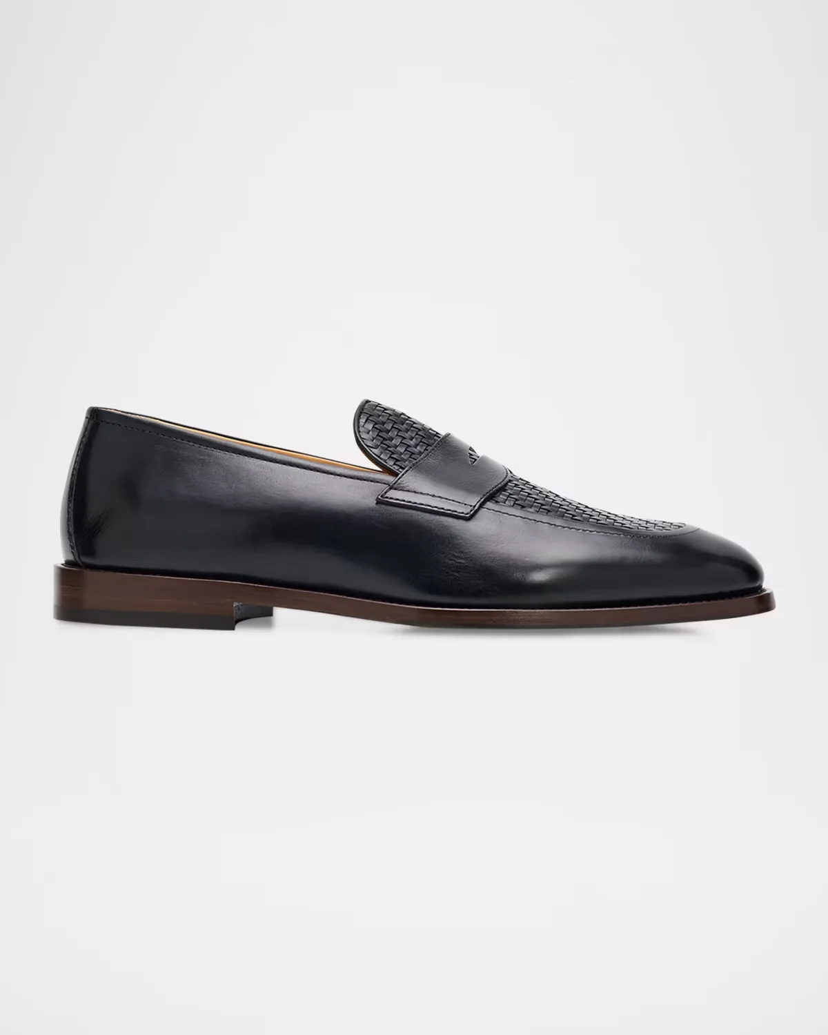 Woven Vamp Leather Penny Loafers by Brunello Cucinelli