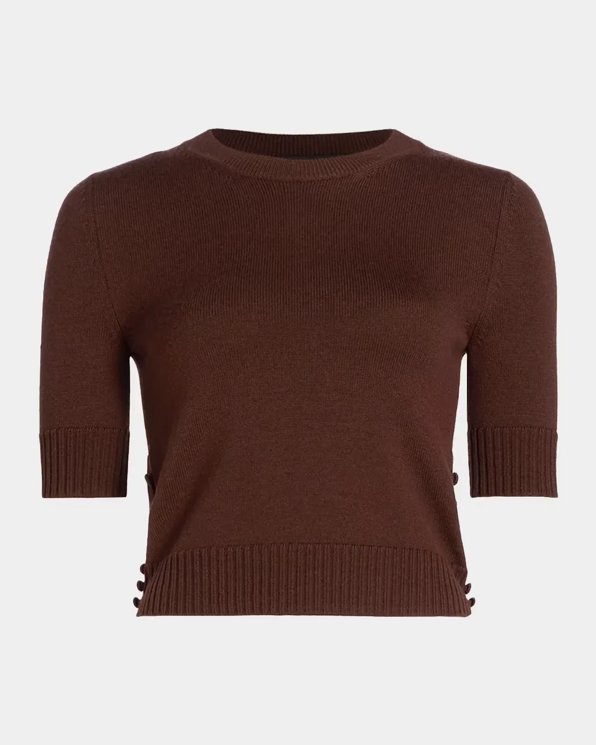 Short-Sleeve Button-Side Crewneck Sweater by Oscar de la Renta