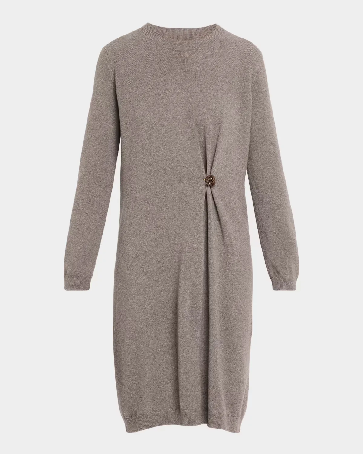 Brooch-Embellished Knit Sweater Dress by Fabiana Filippi