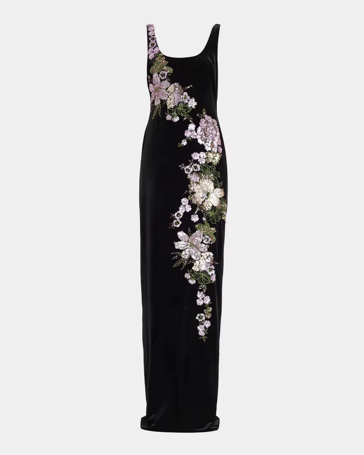 Sequin Floral Velvet Column Gown by Teri Jon