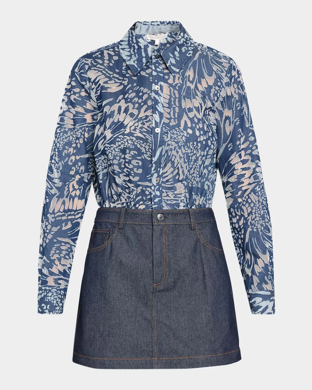 June Butterfly Burnout & Denim Mini Dress by Ramy Brook