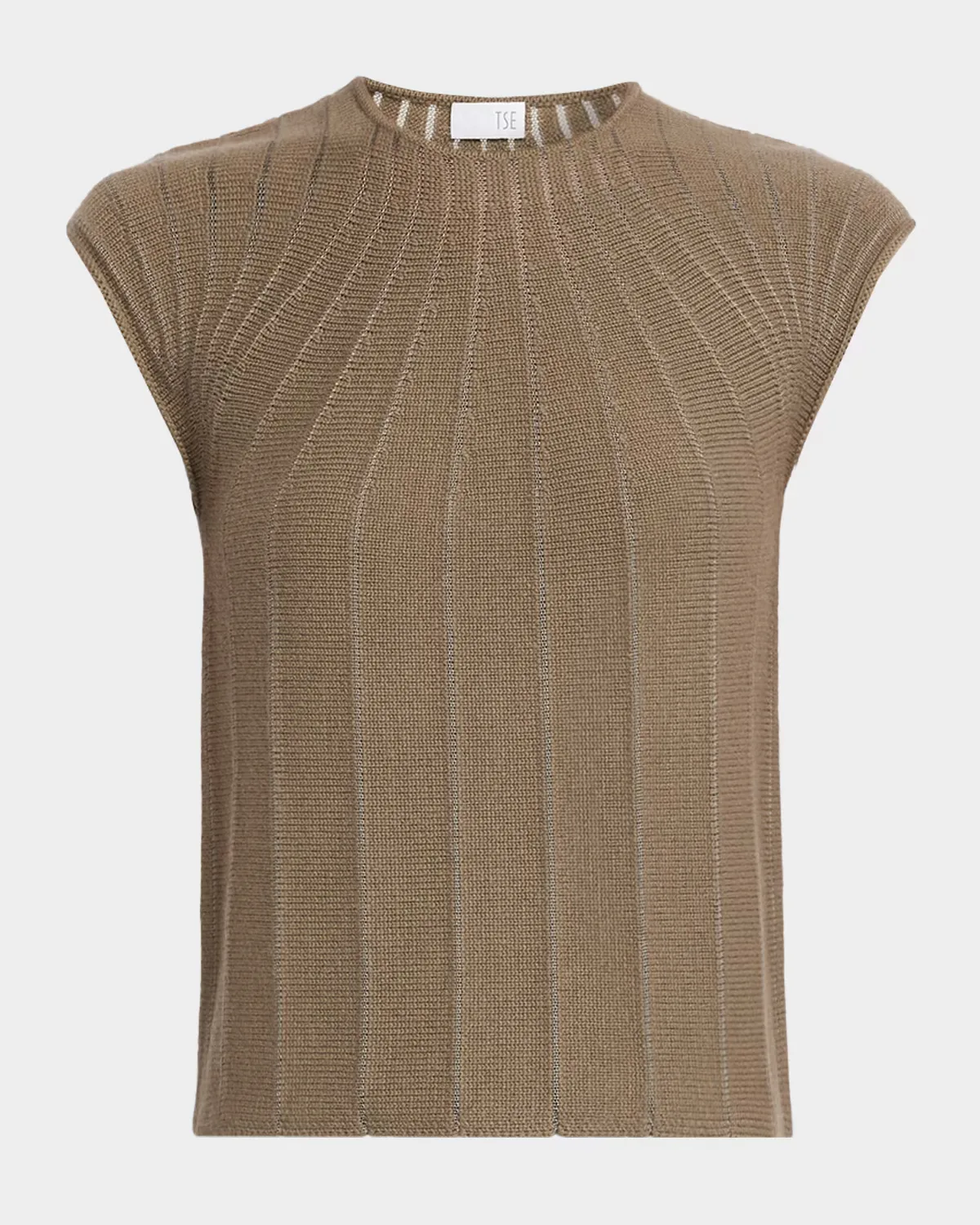 Cashmere-Silk Pinstripe Cap-Sleeve Sweater by TSE