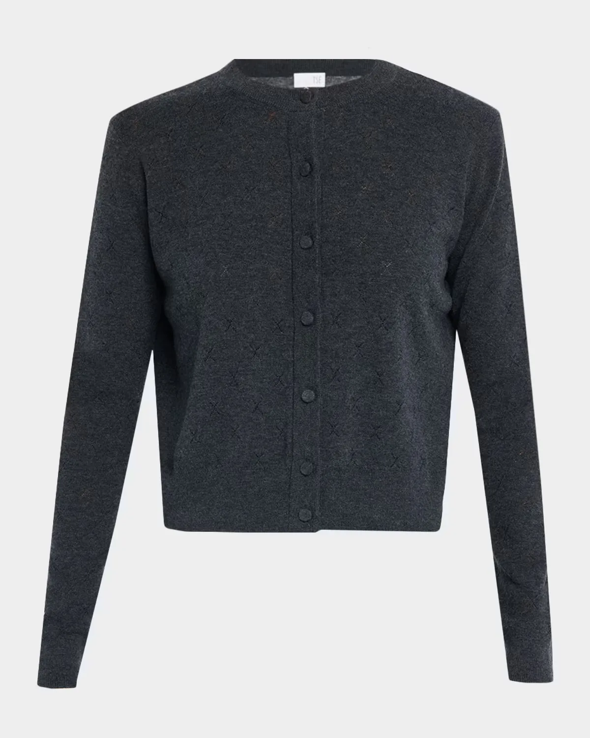 Cashmere Pointelle-Knit Crewneck Cardigan