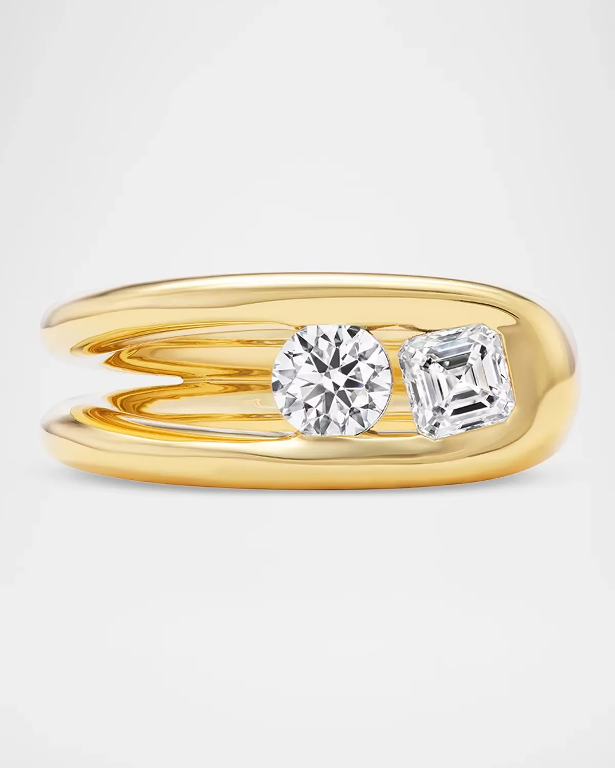 18K Yellow Gold Impact Ring with Diamonds by Uniform Object