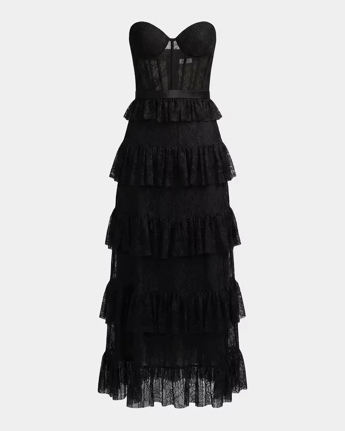 Ruffled Bustier Lace Strapless Midi Dress by M.A.C.
