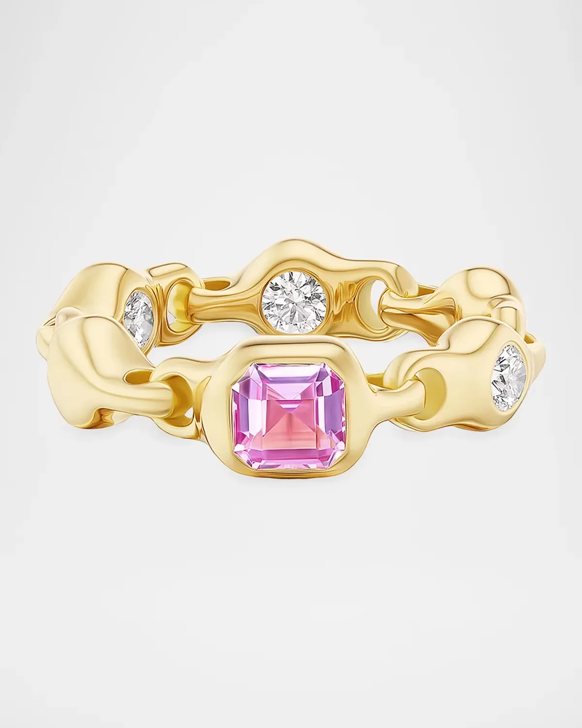 18K Yellow Gold Asscher Supernova Ring with Pink Sapphire and Diamonds by Uniform Object