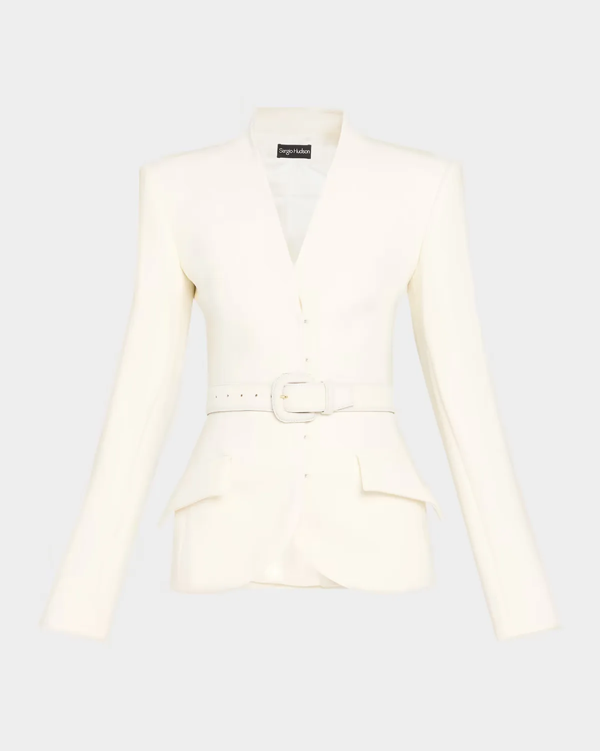 Collarless Slim Tailored Wool-Blend Jacket by Sergio Hudson
