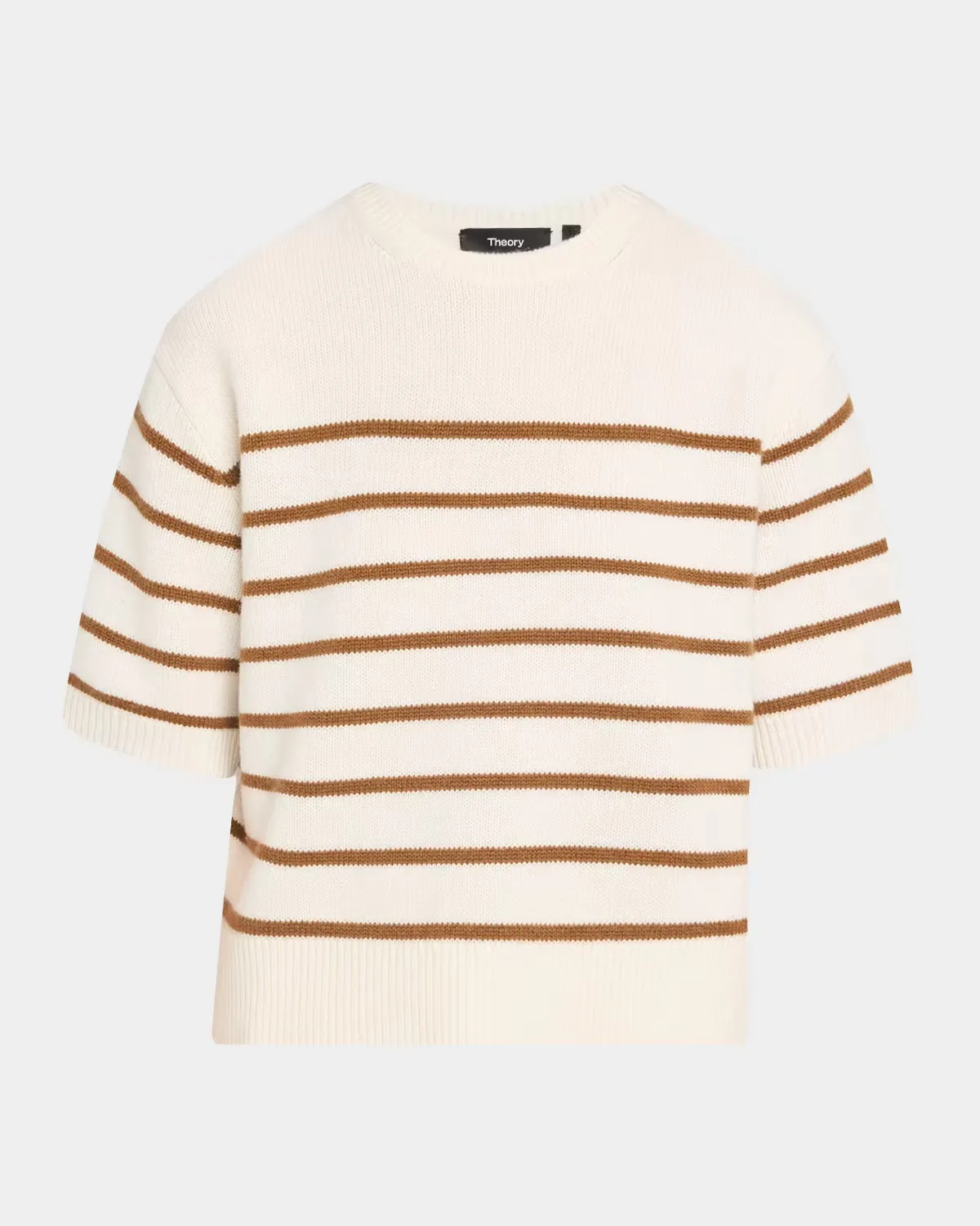 Striped Cashmere Crop Short-Sleeve Sweater by Theory