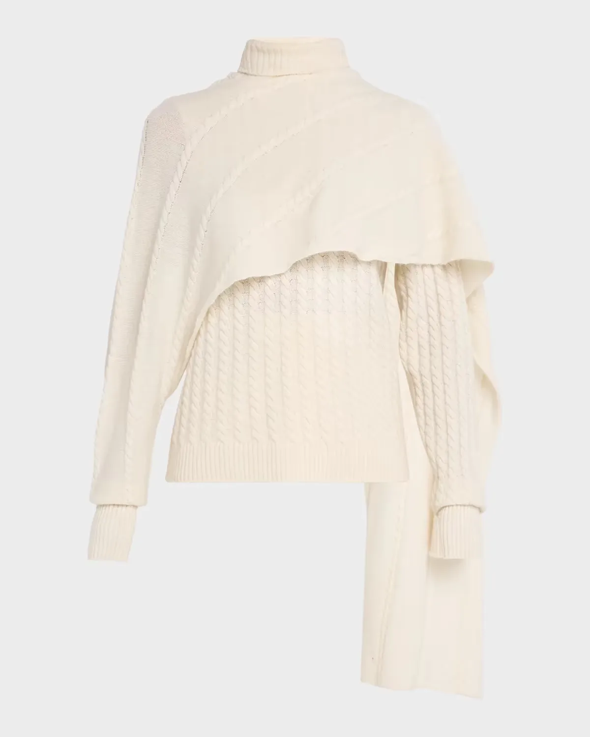 Turtleneck Cashmere Cable Knit Shawl Sweater by Alberta Ferretti