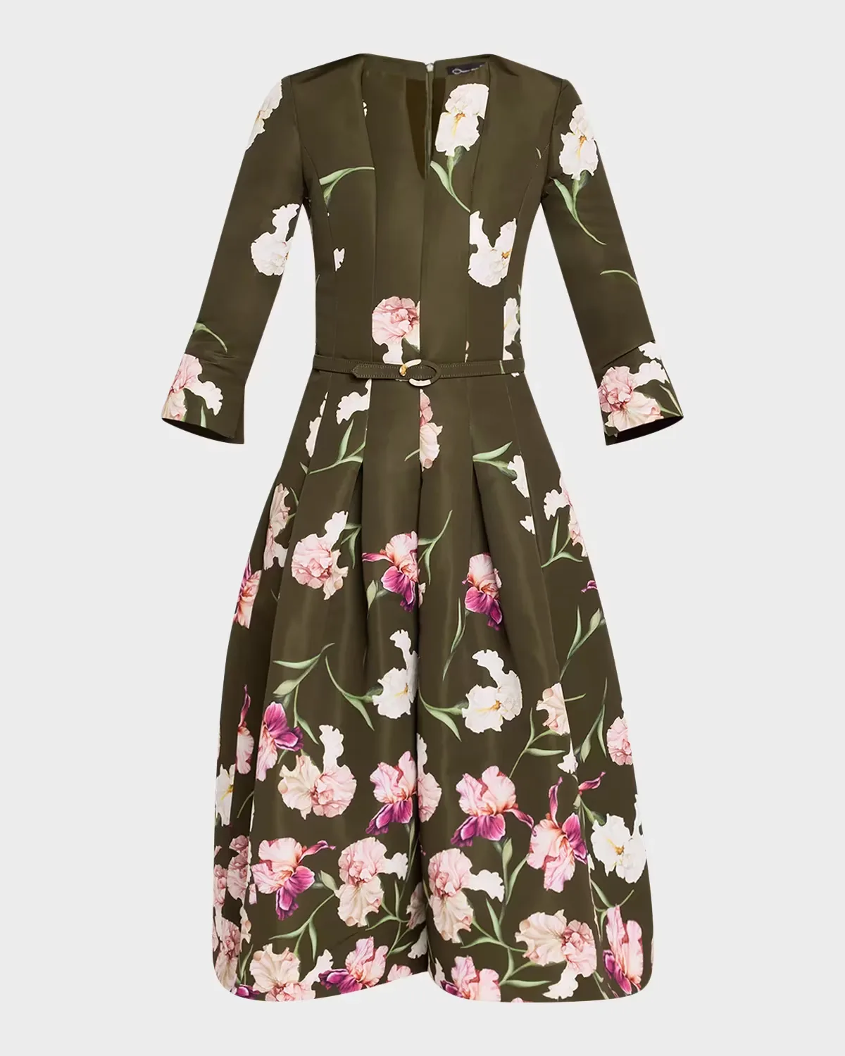 Painted Iris Dgrad Faille Split-Neck Midi Dress by Oscar de la Renta