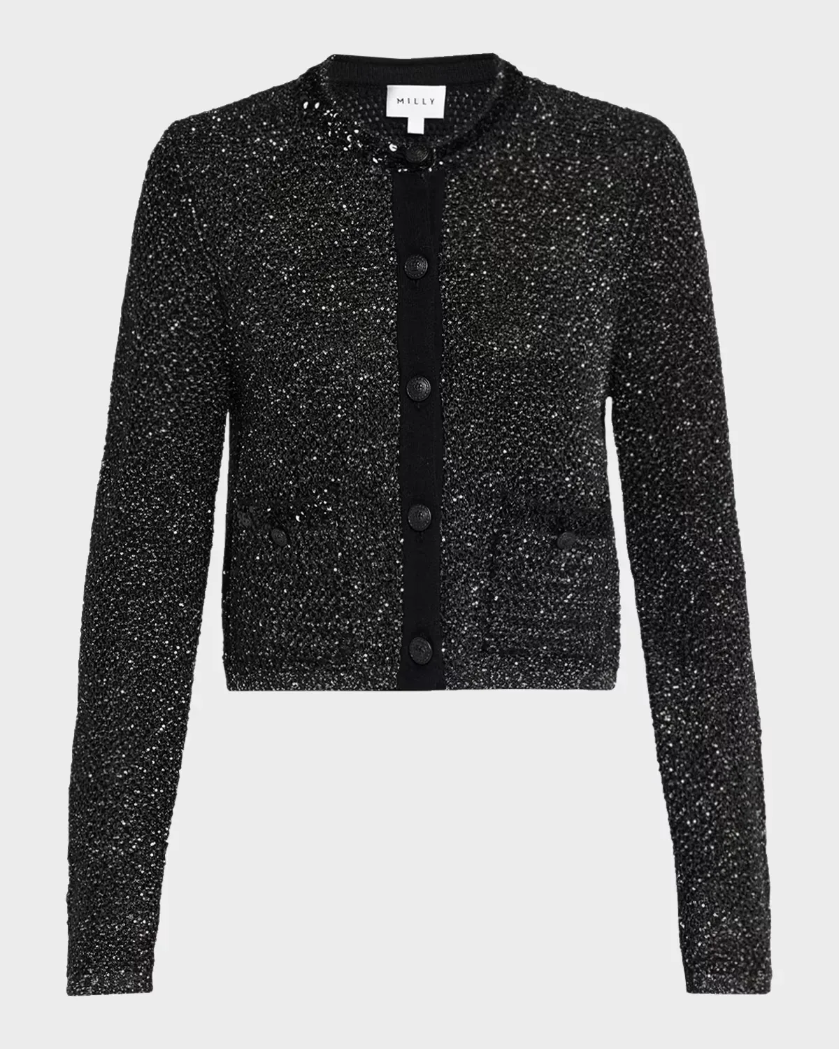 Reece Metallic Button-Front Cardigan by Milly