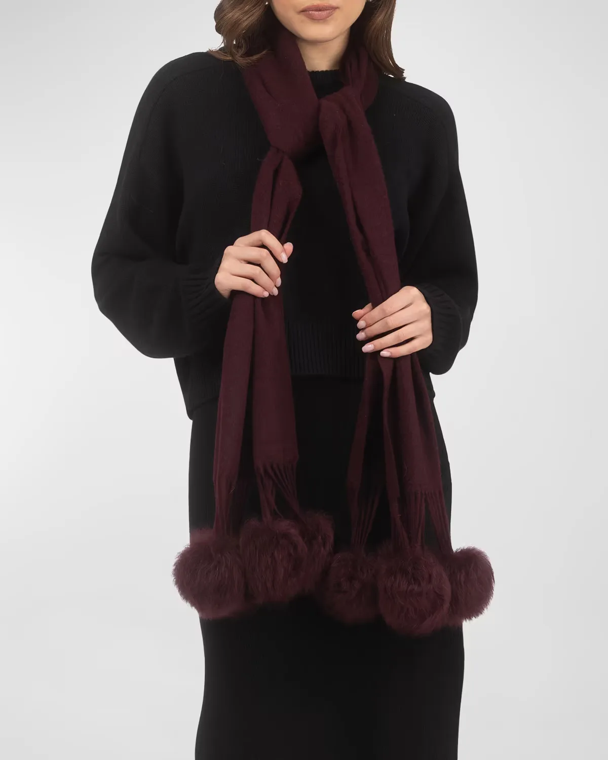 Select Cashmere Stole with Lamb Shearling Poms