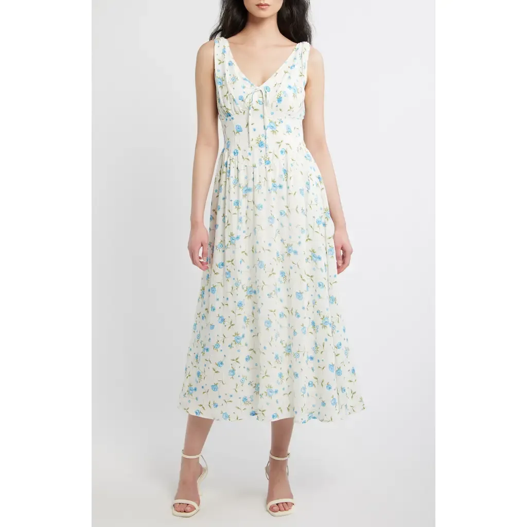 Floral Print Sleeveless Midi Dress