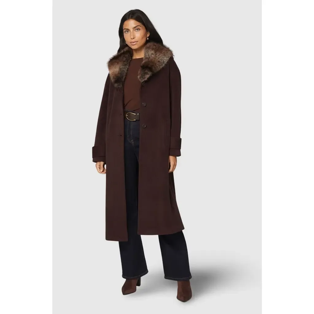 Faux Fur Collar Tab Cuff Coat by Wallis