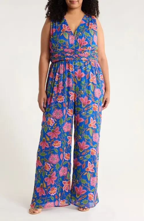 Wendey Metallic Stripe Floral Sleeveless Jumpsuit by SUGARLIPS