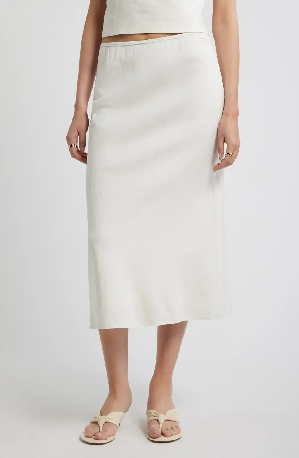 Linen Blend Midi Skirt