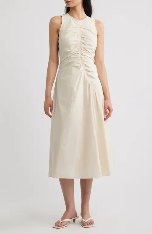 Asymmetric Ruched Sleeveless Midi Dress