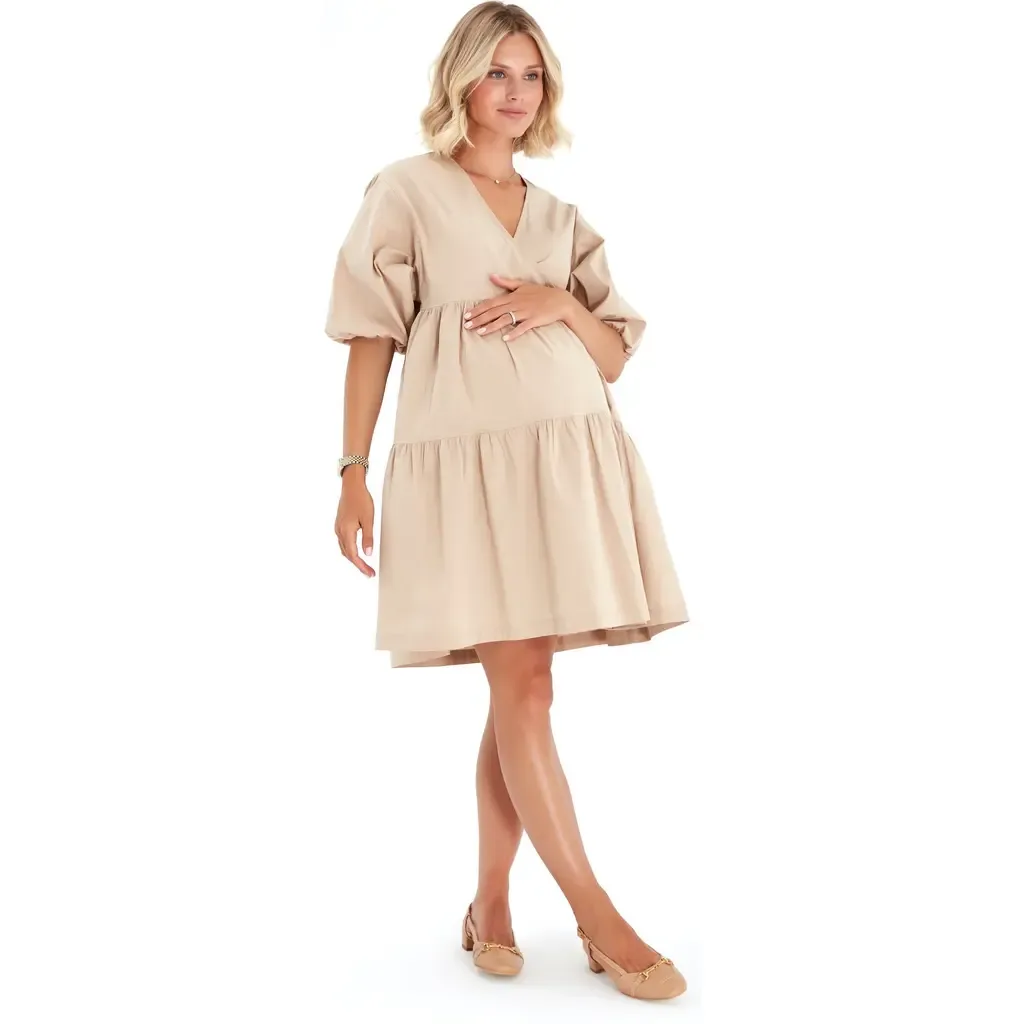 Waterfall Tie Waist A-Line Maternity/Nursing Wrap Dress by Accouchée