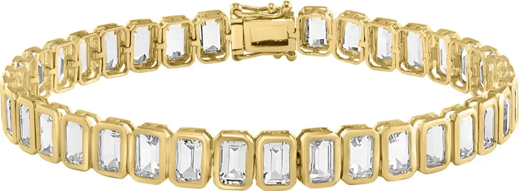 14K Yellow Gold Emerald Cut White Topaz Bracelet by EFFY