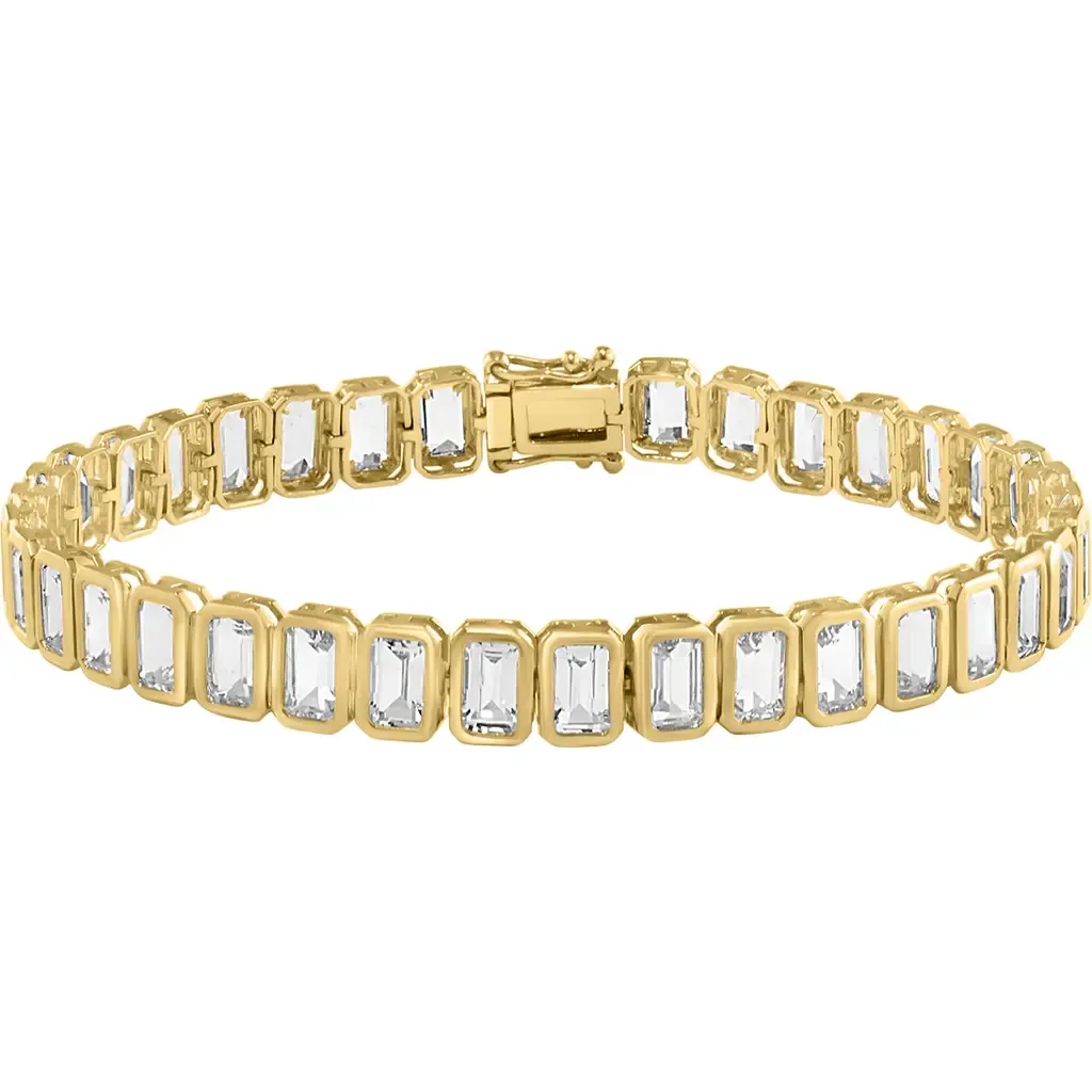 14K Yellow Gold Emerald Cut White Topaz Bracelet by EFFY