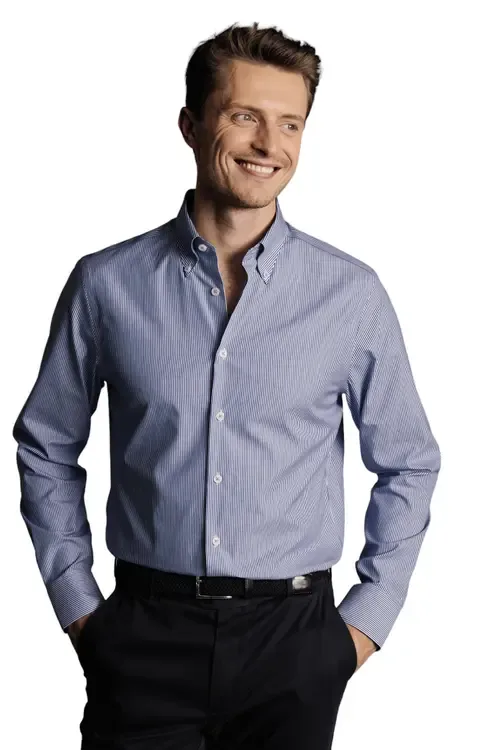 Stripe Non-Iron Button-Down Oxford Slim Fit Shirt Single Cuff by Charles Tyrwhitt
