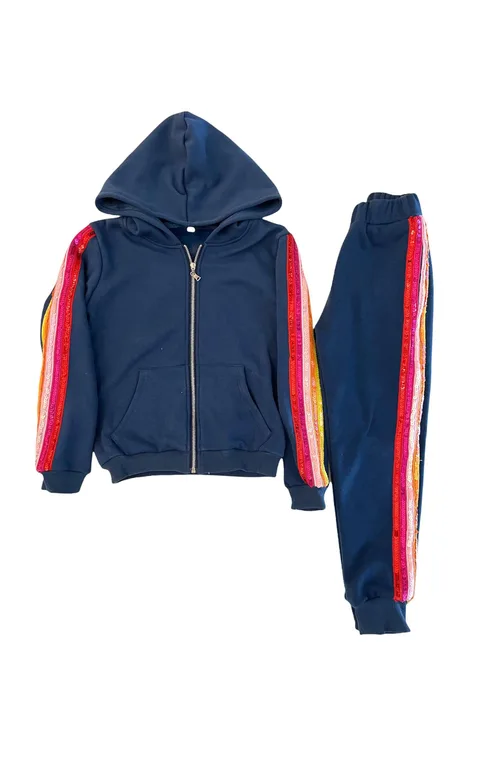Navy Sequin Hoodie Trackset by Lola + The Boys